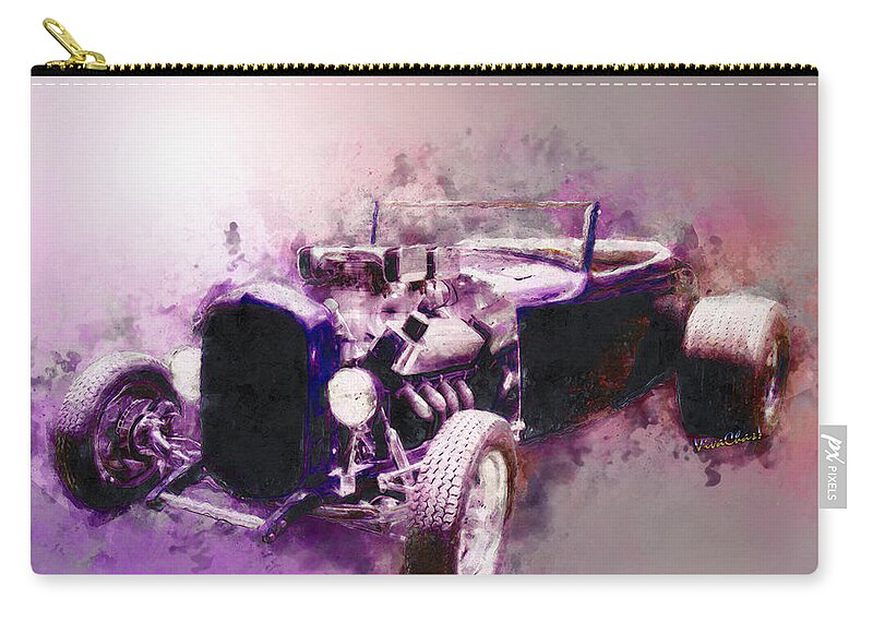 32 Zip Pouch featuring the mixed media 32 Ford Low Boy Roadster Watercoloured Sketch by Chas Sinklier