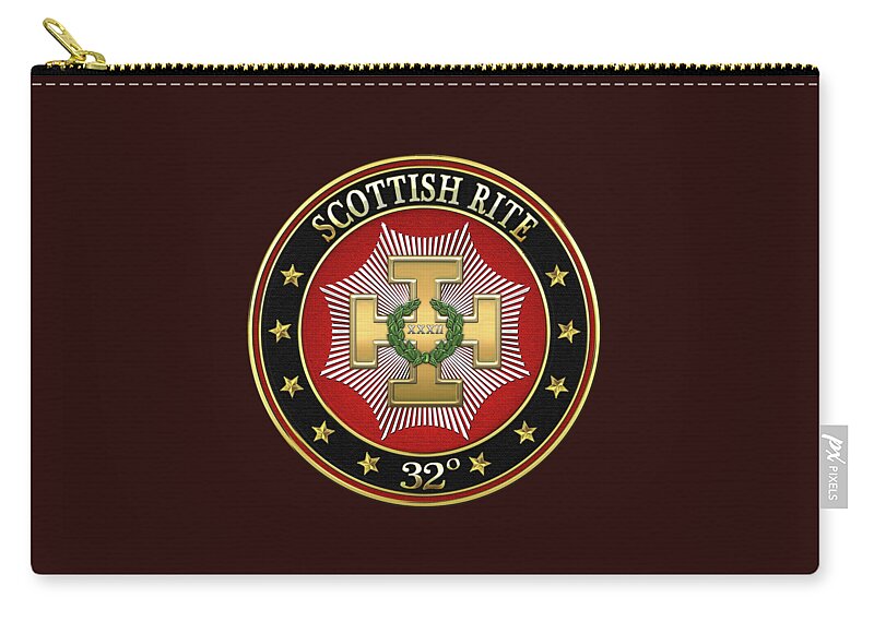 'scottish Rite' Collection By Serge Averbukh Zip Pouch featuring the digital art 32nd Degree - Master of the Royal Secret Jewel on Black Leather by Serge Averbukh