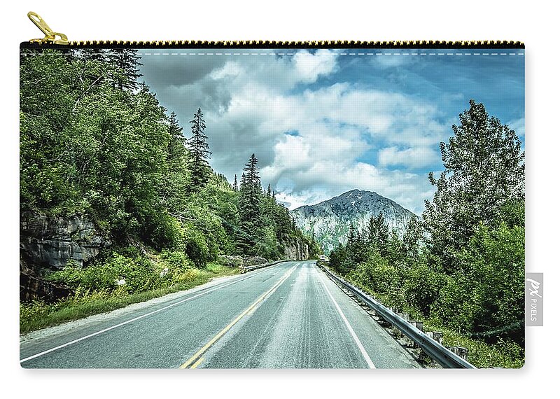 Road Zip Pouch featuring the photograph The White Pass and Yukon Route on train passing through vast lan #34 by Alex Grichenko