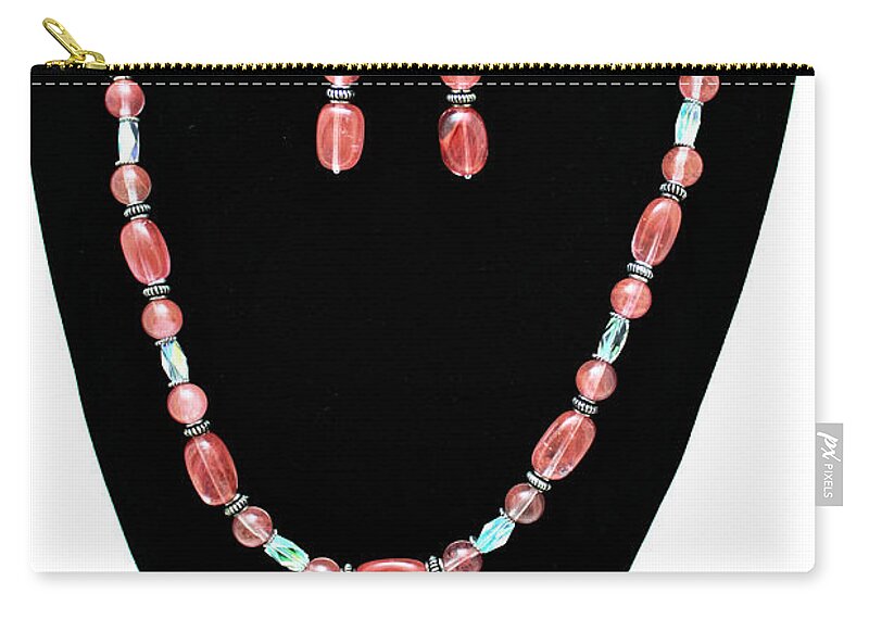 Jewelry Zip Pouch featuring the jewelry 3570 Cherry Quartz Czech Glass Set by Teresa Mucha