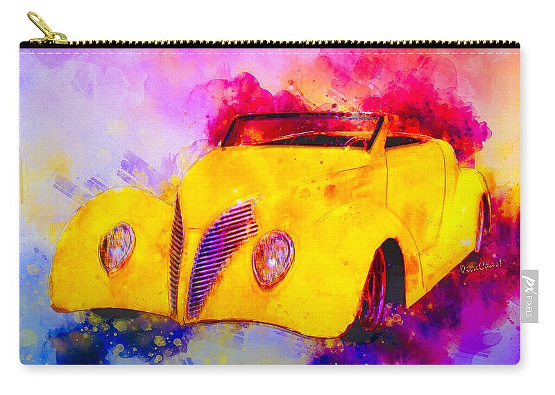 1937 Zip Pouch featuring the mixed media 37 Ford Roadster Yellow Watercolour by Chas Sinklier