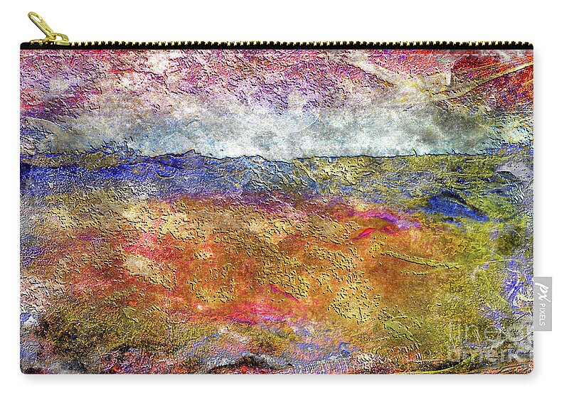 Abstract Zip Pouch featuring the painting 39a Abstract Landscape Sunset over Wildflower Meadow by Ricardos Creations