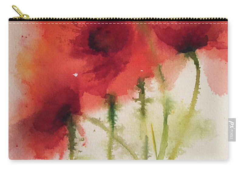 Floral Zip Pouch featuring the painting Poppy Party by Bonny Butler