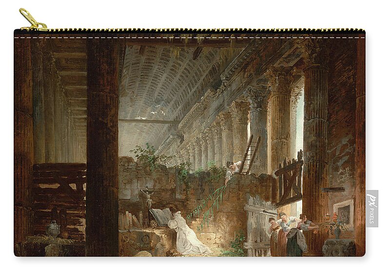 Hubert Robert Carry-all Pouch featuring the painting A Hermit Praying in the Ruins of a Roman Temple by Hubert Robert