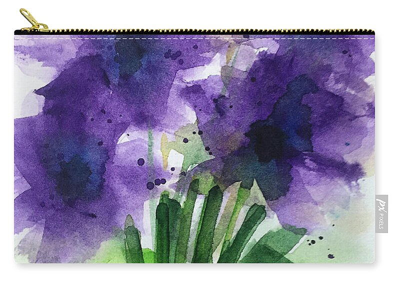 Purple Flowers Zip Pouch featuring the painting 4 Abstract Purple Flowers by Britta Zehm