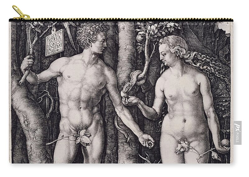 Durer Zip Pouch featuring the drawing Adam and Eve #4 by Albrecht Durer