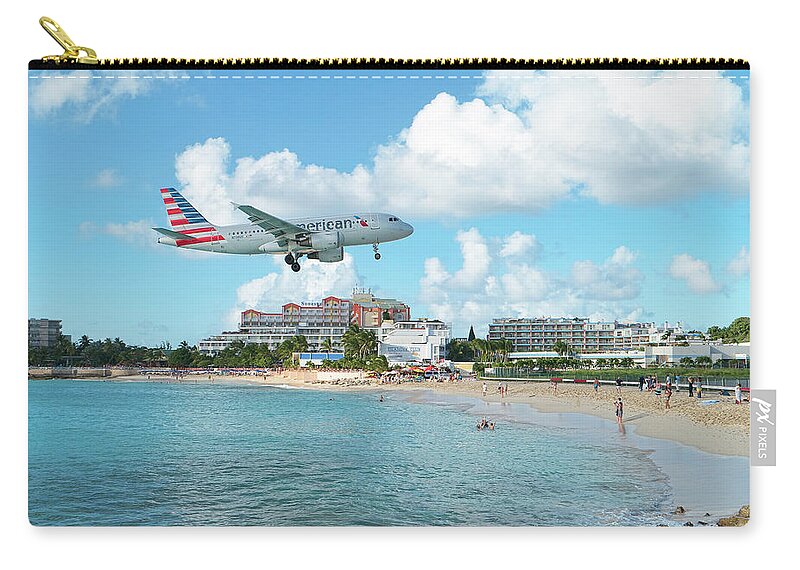 American Airlines Zip Pouch featuring the photograph American Airlines at St. Maarten #4 by David Gleeson