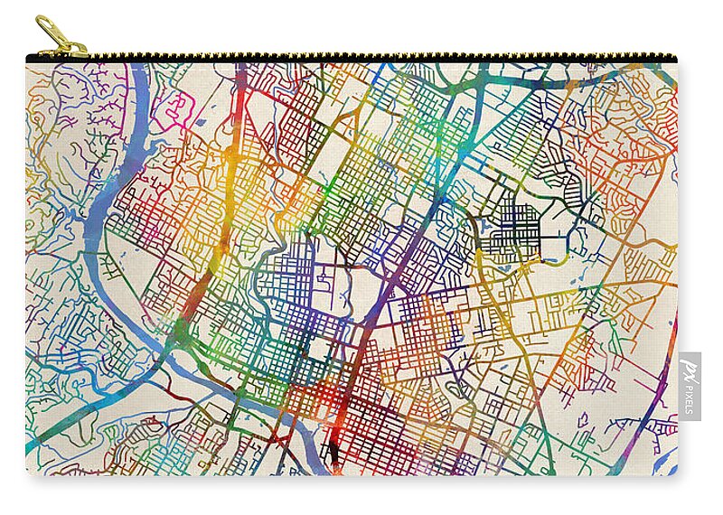 Austin Zip Pouch featuring the digital art Austin Texas City Map #4 by Michael Tompsett