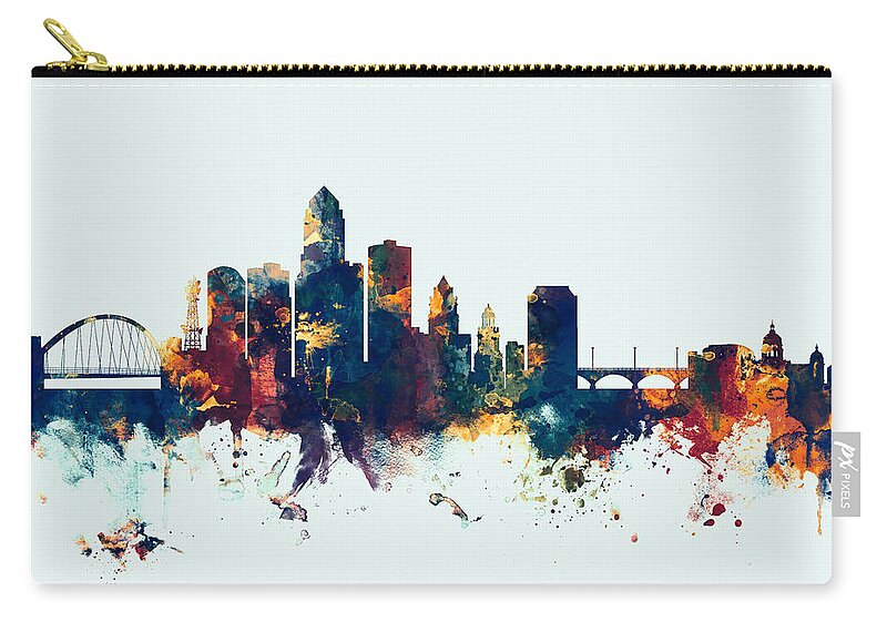 United States Zip Pouch featuring the digital art Des Moines Iowa Skyline #4 by Michael Tompsett