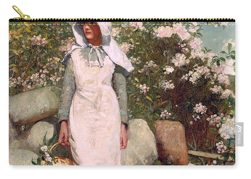 Winslow Homer Zip Pouch featuring the painting Girl and Laurel #4 by Winslow Homer