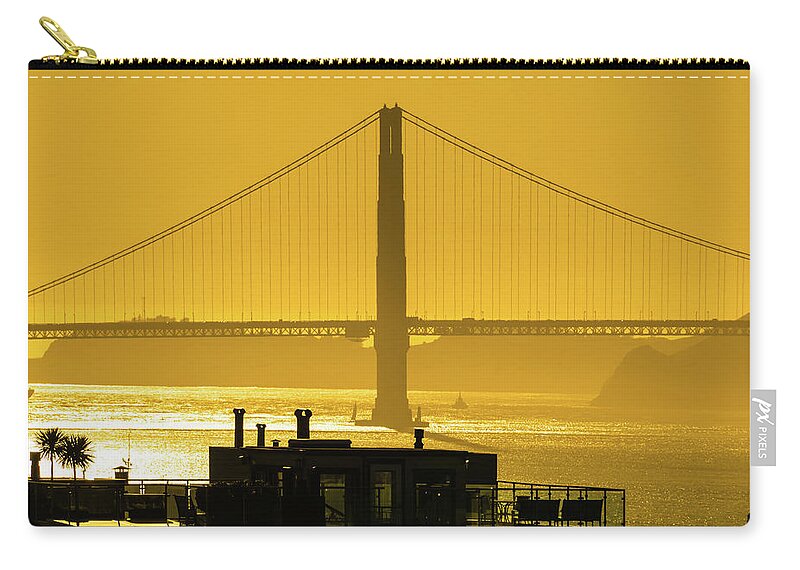 Golden Zip Pouch featuring the photograph Golden Gate Bridge In Its Beauty At Sunset #4 by Alex Grichenko