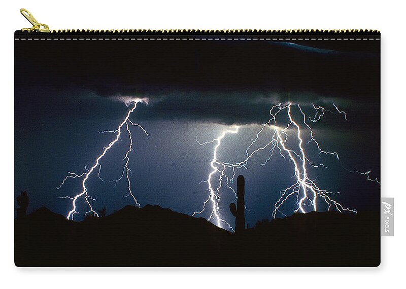 Landscape Zip Pouch featuring the photograph 4 Lightning Bolts Fine Art Photography Print by James BO Insogna