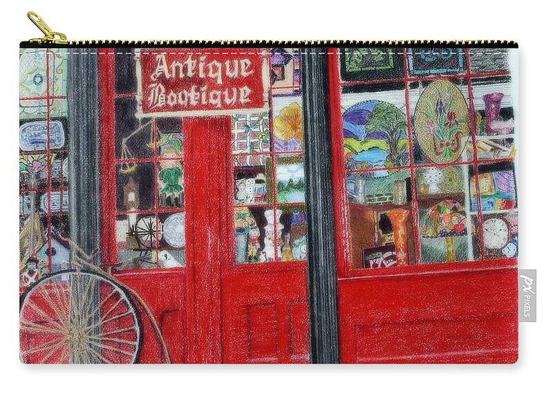 Shoppe Zip Pouch featuring the painting Antique Boutique, E. Cary St., Richmond, VA by Kathy Crockett