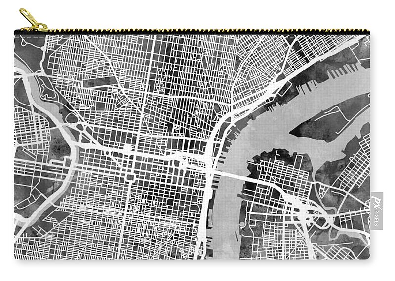Street Map Zip Pouch featuring the digital art Philadelphia Pennsylvania Street Map #4 by Michael Tompsett