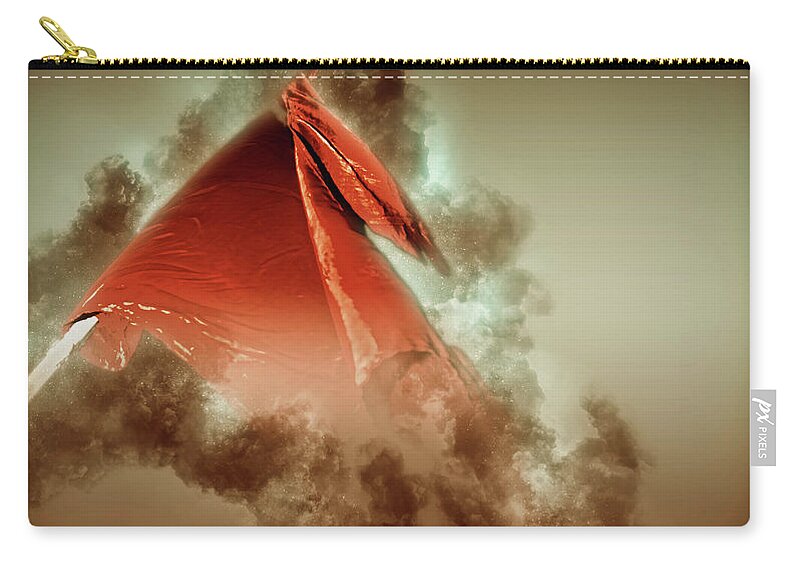 Red Zip Pouch featuring the photograph Red flag on black background #4 by Humourous Quotes