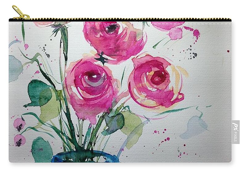 Flower Painting Zip Pouch featuring the painting red Roses #4 by Britta Zehm