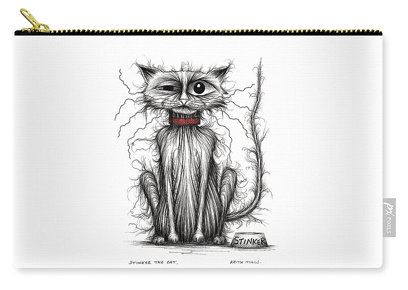 Cat Zip Pouch featuring the drawing Stinker the cat #4 by Keith Mills