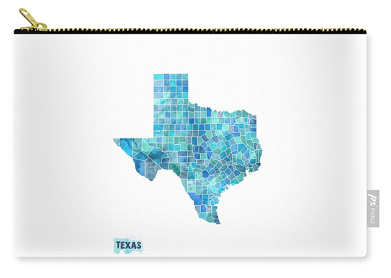 United States Map Zip Pouch featuring the digital art Texas Watercolor Map #4 by Michael Tompsett