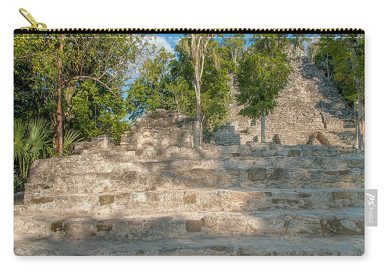 Mexico Quintana Roo Zip Pouch featuring the digital art The Church at Grupo Coba At the Coba Ruins #4 by Carol Ailles
