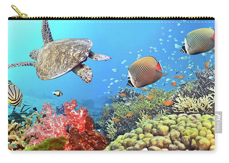 Butterflyfish Zip Pouch featuring the photograph Underwater panorama #4 by MotHaiBaPhoto Prints