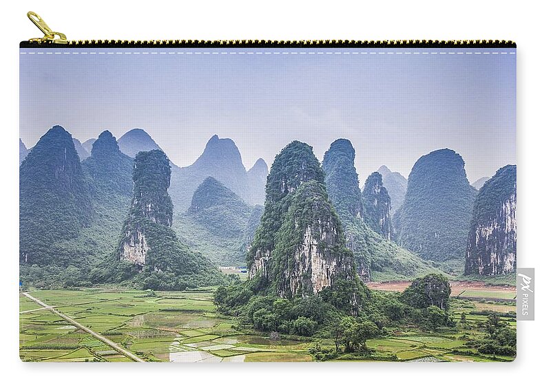 Karst Zip Pouch featuring the photograph Karst rural scenery in spring #40 by Carl Ning
