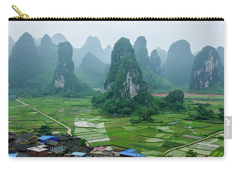 Landscape Zip Pouch featuring the photograph The beautiful karst rural scenery in spring #49 by Carl Ning