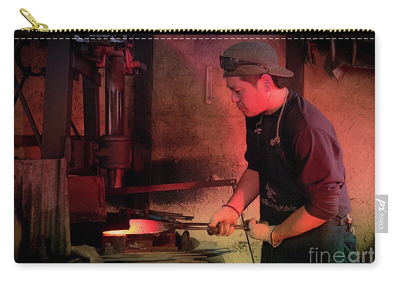 Blacksmith Zip Pouch featuring the photograph 4th Generation Blacksmith, Miki City Japan by Perry Rodriguez