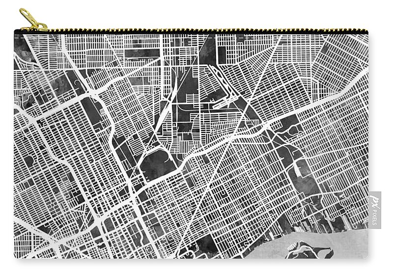 Detroit Zip Pouch featuring the digital art Detroit Michigan City Map #5 by Michael Tompsett