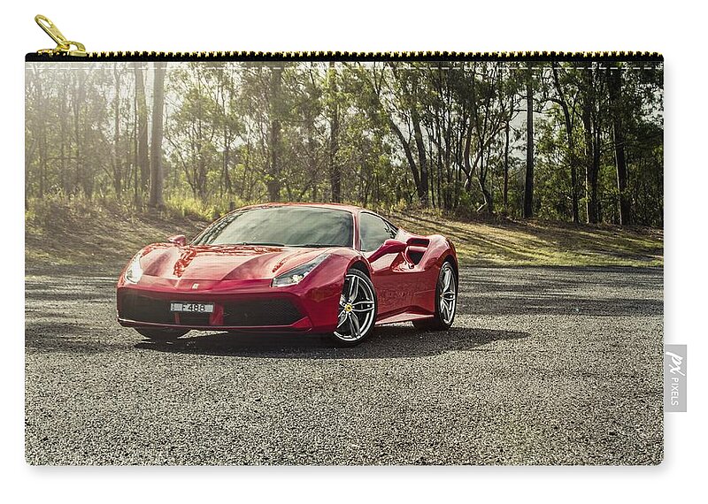Ferrari 488 Zip Pouch featuring the photograph Ferrari 488 #5 by Jackie Russo