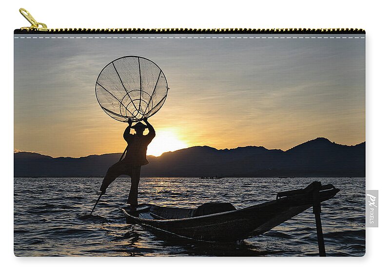 Fisherman Zip Pouch featuring the photograph Fisherman Inle Lake - Myanmar #5 by Joana Kruse