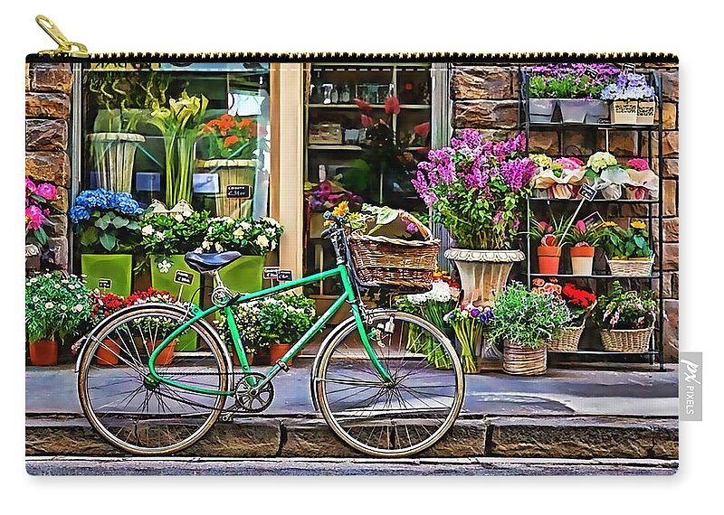Flower Bike Zip Pouch featuring the mixed media Flower Bike Collection #5 by Marvin Blaine