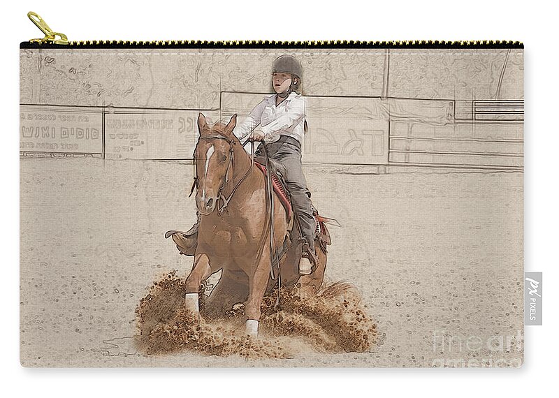 Western Style Zip Pouch featuring the photograph Reining competition #5 by Humourous Quotes
