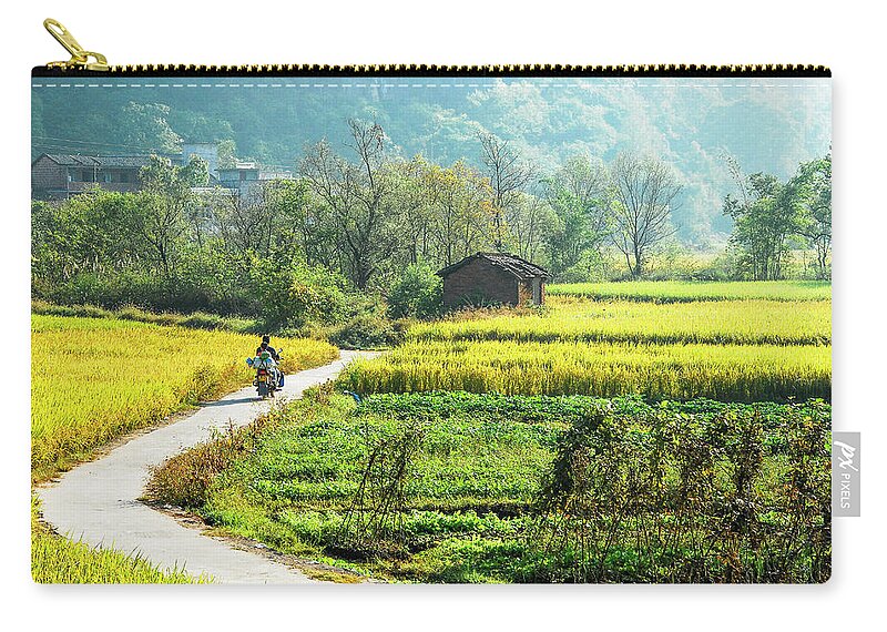 Rice Zip Pouch featuring the photograph Rice fields scenery in autumn #5 by Carl Ning