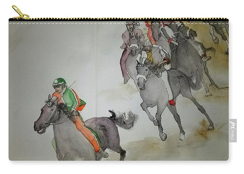 Il Palio. Siena Italy. Horseracing. Medieval Zip Pouch featuring the painting Still Racing After 400 Yrs Album #5 by Debbi Saccomanno Chan