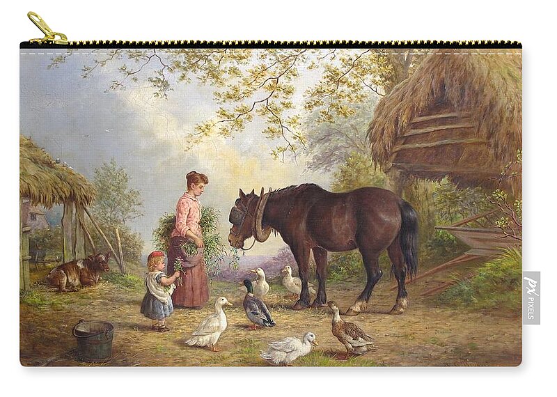 Henry Charles Bryant (1812-1890) Zip Pouch featuring the painting The Farm #5 by Henry Charles