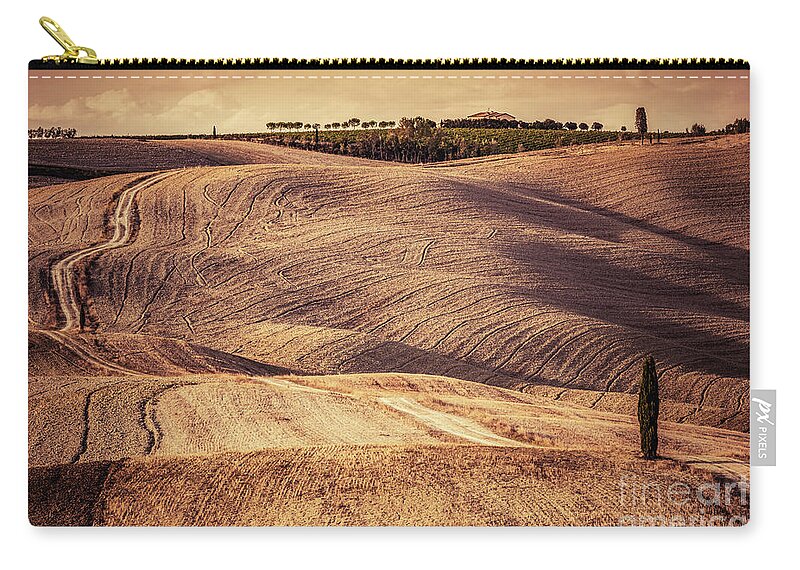 Field Zip Pouch featuring the photograph Tuscany fields autumn landscape, Italy. Harvest season #5 by Michal Bednarek