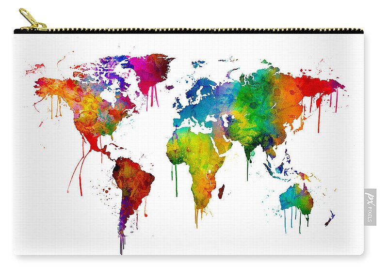 A Bright And Colorful Watercolor World Map. Zip Pouch featuring the digital art Watercolor Map of the World Map #5 by Michael Tompsett