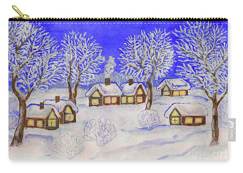 Art Zip Pouch featuring the painting Winter landscape, painting #5 by Irina Afonskaya
