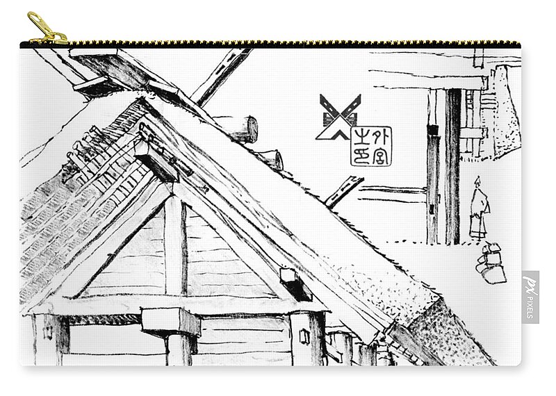 Sustainability Zip Pouch featuring the drawing 5.14.Japan-3-detail-a by Charlie Szoradi