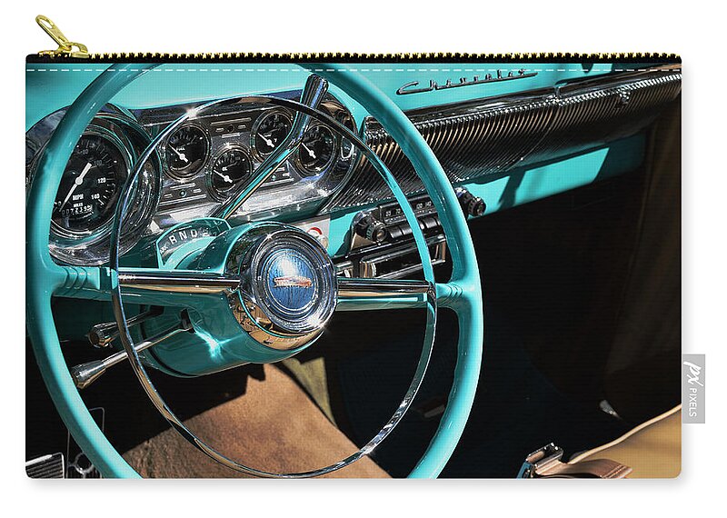 Chevy Zip Pouch featuring the photograph 54 Chevy Steering Wheel by Kae Cheatham