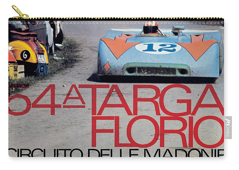 54th Carry-all Pouch featuring the digital art 54th Targa Florio Porsche Race Poster by Georgia Fowler