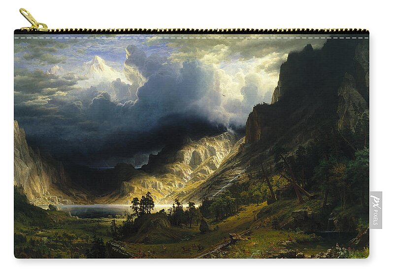 A Storm In The Rocky Mountains Carry-all Pouch featuring the painting A Storm in the Rocky Mountains by Albert Bierstadt