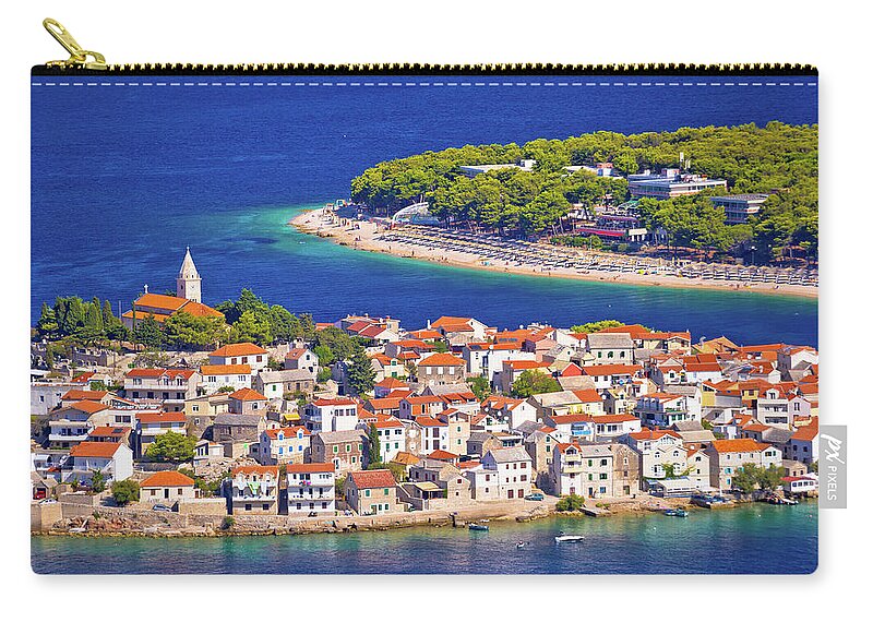 Primosten Zip Pouch featuring the photograph Adriatic tourist destination of Primosten aerial panoramic archi #6 by Brch Photography