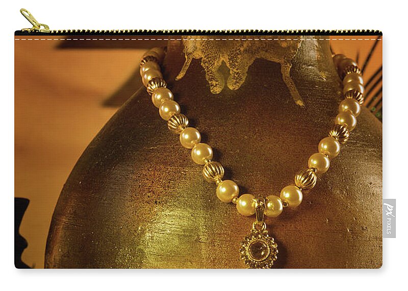 Jewelry Zip Pouch featuring the photograph Antique jewelry set mounted on pot #6 by Kiran Joshi