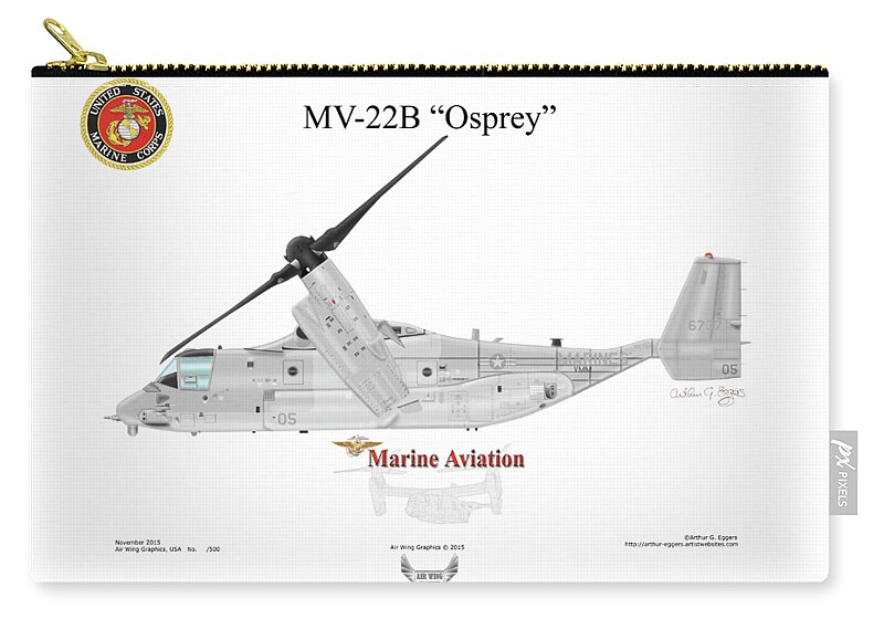 Bell Zip Pouch featuring the digital art Bell Boeing MV-22B Osprey #8 by Arthur Eggers