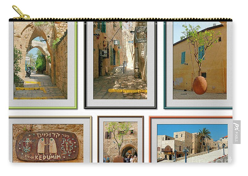 Old Zip Pouch featuring the photograph 6 image Collage of Jaffa, Israel by Tomi Junger