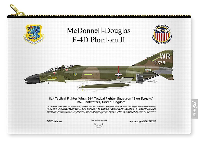 Mcdonnell Douglas Zip Pouch featuring the digital art McDonnell Douglas F-4D Phantom II #8 by Arthur Eggers