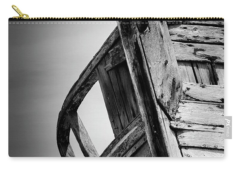 Dungeness Zip Pouch featuring the photograph Old Abandoned Boat Portrait BW by Rick Deacon