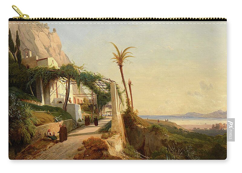 Auguste Lapito (1803-1874) Paysage De La Côte Amalfitaine Avec Des Moines Toile Rentoilée Carry-all Pouch featuring the painting Paysage by MotionAge Designs
