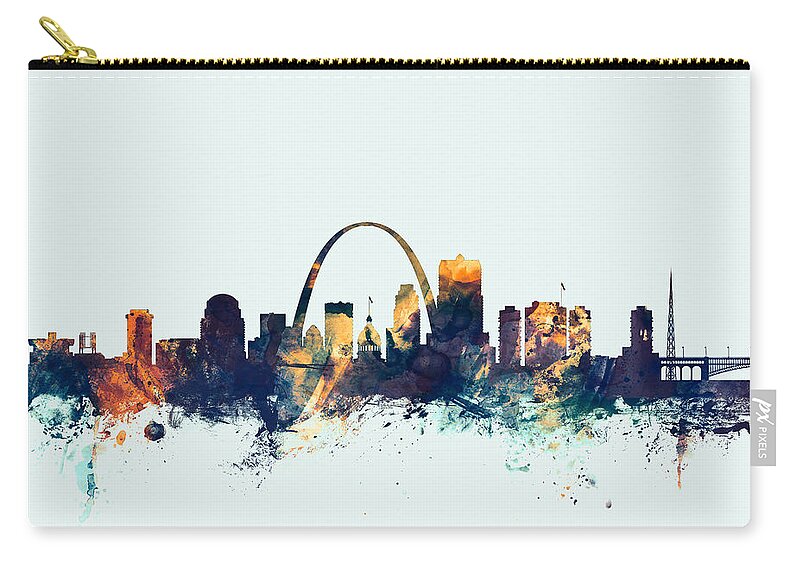 St Louis Zip Pouch featuring the digital art St Louis Missouri Skyline #6 by Michael Tompsett